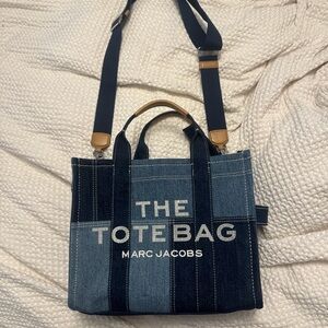 Marc Jacobs Blue Canvas Tote Bag with Striped Design